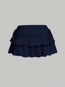 SHEIN Tall 夏季纯色抽绳腰带蛋糕裙