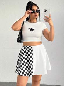 SHEIN EZwear Falda de talla grande de verano casual de patchwork a cuadros