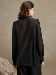 Anewsta Elaire 女士透明网眼荷叶边领性感长袖衬衫 - 黑色 - 查看 2