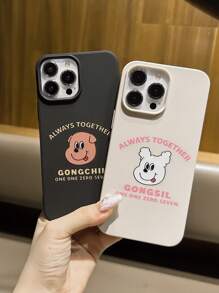 one one zero seven Artist Simple Large Hole Matte Black Phone Case Compatible With Iphone 16, Cartoon Puppy Protective Cover For Couples - Black - View 1