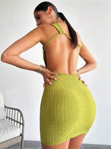 Firerie Elegantes, romantisches Valentinstag sexy schulterfreies rückenfreies texturiertes einfarbiges grünes Minikleid, geeignet für Frühling/Sommer, St. Patrick's Day, Urlaub, chic & verführerisch