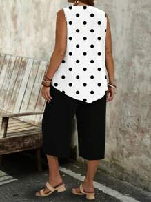 EMERY ROSE Plus Size Women Polka Dot Print Camisole And Shorts 2 Pieces Set, Casual Summer Outfit,Vacation/Spring - White - View 2