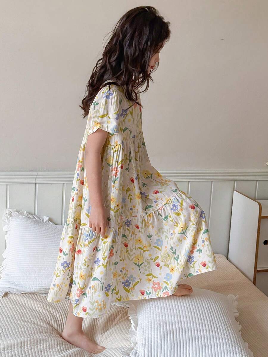 Dazy Kids Tween Girl Floral Print Short Sleeve Loungewear For Summer Vacation - Multicolor - View 1
