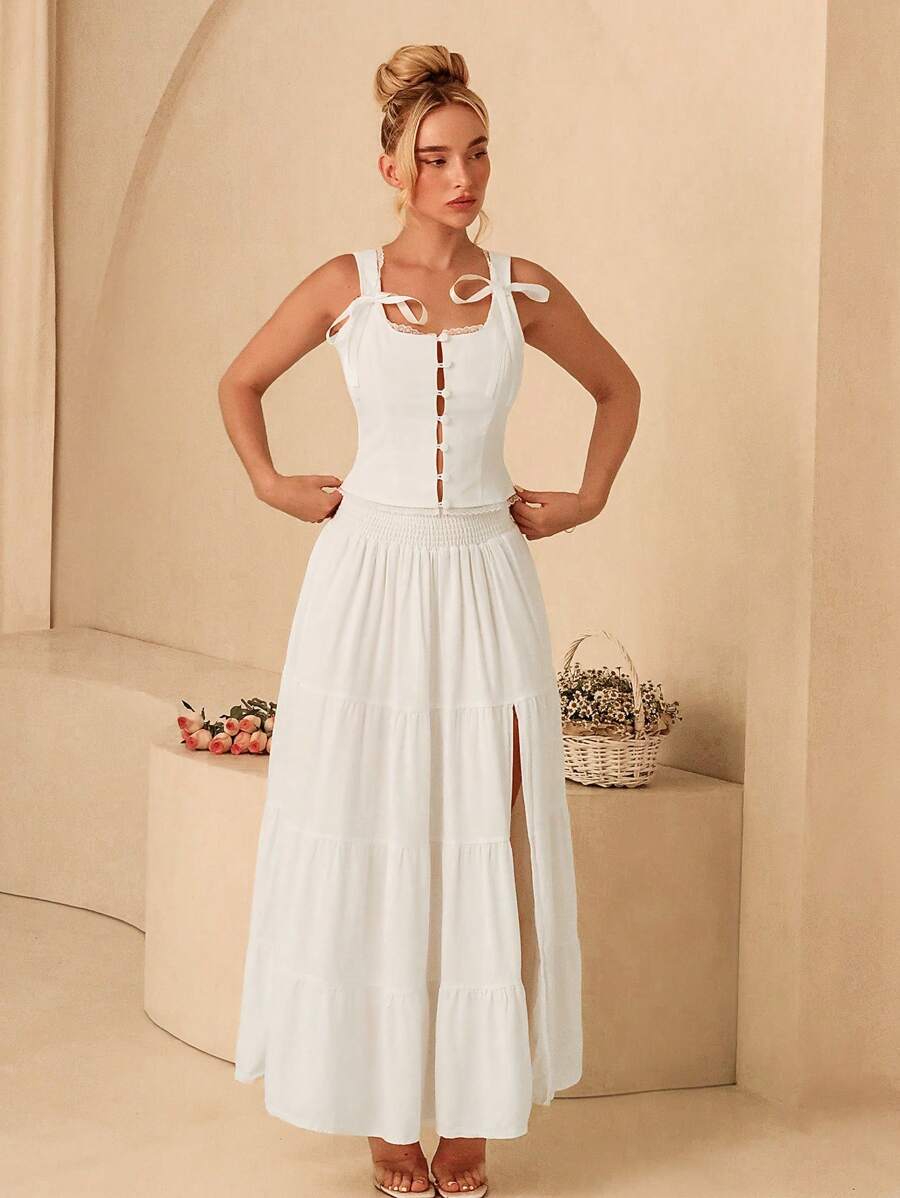 Glamine Women's Lace Patchwork Tank Top - White - View 1