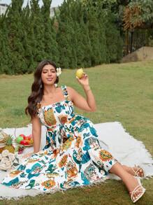 Breezaya Sukienka damska z nadrukiem kwiatowym w dużych rozmiarach, swobodna i wakacyjna na ramiączkach