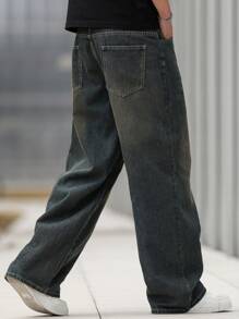 Manfinity Hypemode Loose Fit Men's Slant Pocket Dark Wash Jeans - Medium Wash - View 2