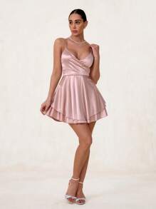 Glamine Women Solid Color Fashionable Deep V Sexy Pleated Slip Dress, Prom Dresses For Woman Prom Dresses For Woman Women Formal Birthday Dresses For Women Women Formal Prom Dresses For Ladies Homecoming Dresses For Women - Pink - View 3