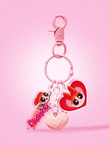 THE POWERPUFF GIRLS X SHEIN 可爱亚克力花朵图案钥匙扣 - 粉色 - 查看 1
