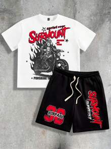 Manfinity VCAY Men Digital Print Loose Knit Short Sleeve T-Shirt Set - White - View 1