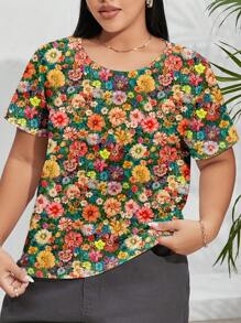 EMERY ROSE Plus Size Round Neck Short Sleeve Loose Casual Minimalist T-Shirt,Summer Clothes,Vacation Outfits Woman / Vacation,Boho Women Clothing - White - View 4