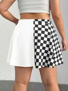 SHEIN EZwear Falda de talla grande de verano casual de patchwork a cuadros