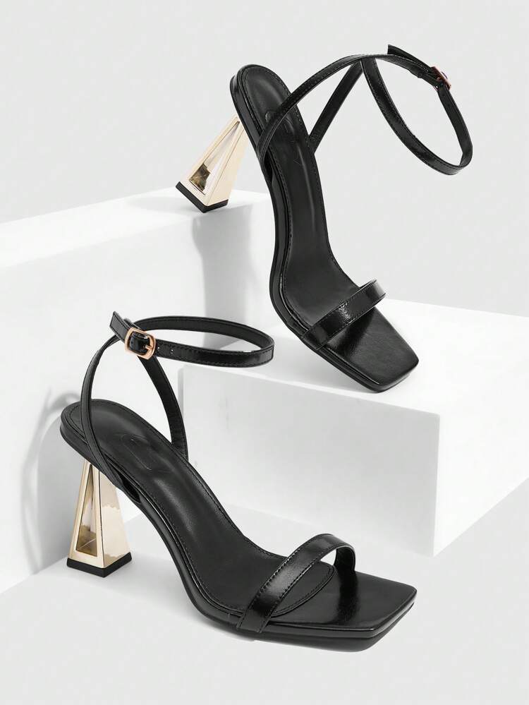 CUCCOO SZL Women's Black Open Toe Chunky Heel Strap Slide Sandals, Sexy And Versatile For Christmas Spring Shoes Prom Heels