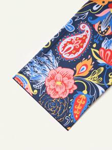 Swim Mulvari 女士海滩夏季服装：1 套纯色长袖圆领连衣裙 + 彩色印花长裤休闲假日布基尼套装