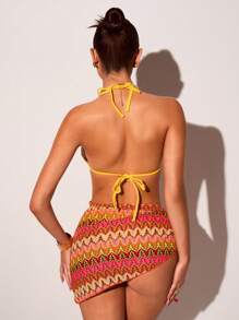 Glamine Set de 3 piezas Traje de baño de bikini de estilo crochét con tirantes de red casual para vacaciones en la playa, para mujeres, primavera/verano - Multicolor - Ver 3