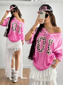 Coolane Leopard Print Number Graphic Football Jersey T-Shirt