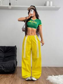 Coolane Pantalones de tiro bajo de tejido para deportes Streetwear y ropa deportiva de mujer con cinta de bloque central