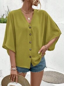 Breezaya Women'S V-Neck Batwing Sleeve Blouse Women Shirt