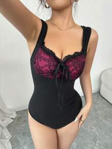 Chiquease Elegant Sexy Lace Splice Underwire Strap Camisole With Bowknot Detail For Women, Spring/Summer