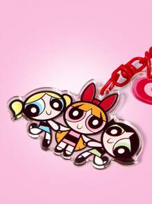 THE POWERPUFF GIRLS X SHEIN Fashionable Cute Cartoon Blossom, Bubbles, Buttercup Pattern Keychain - Red - View 2