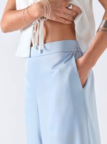 LYSMO 女士淡蓝色低腰休闲阔腿裤 - 藍色 - 查看 5