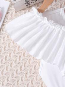 Tween Girls Elegant Solid Color Ruffle Blouse & 3D Floral Mesh Skirt Set