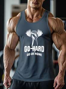 Manfinity Sport Corelite Men's Weight Lifting Letter Print Workout Sleeveless Tank Top - Dark Grey - View 1