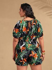 Breezaya Plus Size Vrouwen Bloemenprint V-hals Korte Mouw Jumpsuit Voor Vakantie