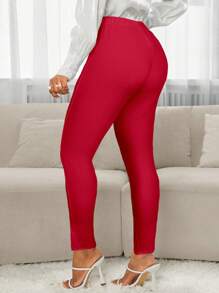 SHEIN Lady Quần dài nữ bó sát nhiều màu sắc, cạp chun, xẻ tà bên hông, thường ngày đa năng - Đỏ - Xem 2