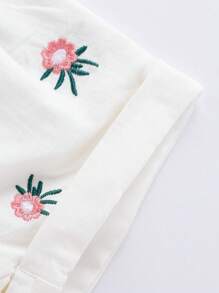 SHEIN Baby Girl Elegant Sweet Shirt And Floral Embroidery Shorts Set, Summer - Pink - View 6