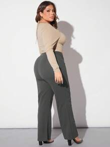 SHEIN Tall CURVE Quần ống loe cạp cao cho nữ cỡ lớn, màu trơn đa năng - Màu xám đen - Xem 3