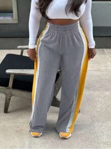 INAWLY Pantaloni della tuta casual da donna taglie forti con patchwork e blocchi di colore, gamba dritta