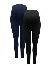 Modmama 2 Pcs Maternity Solid Elastic Waist Leggings, Autumn/Winter Tight Skinny Pants