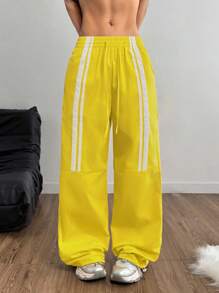 Coolane Pantalones de tiro bajo de tejido para deportes Streetwear y ropa deportiva de mujer con cinta de bloque central