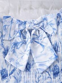 Sparklyn Teens & Girls Flower Allover Print Ruffle Hem Short Sleeve Dress - Baby Blue - View 5