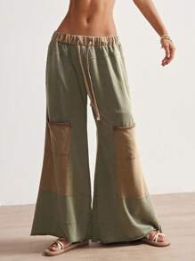 Bohemela Plus Size Women Casual Loose Drawstring Wide Leg Pants - Multicolor - View 4