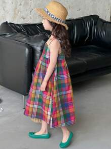 Dazy Kids 女童无袖格子连衣裙，夏季假期 - 彩色 - 查看 3