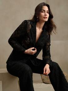 Anewsta Spring, Holiday, Casual, Festival, Vacation, Old Money 2pcs High-End Fashion Women Lace Suit Jacket And Pants Set For Holiday Party Clothes