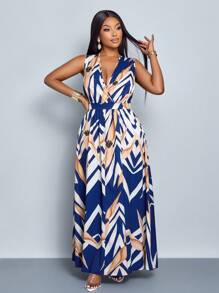 SOLERSUN Plus Size Women's Sleeveless Floral Elasticated Waist Maxi Dress For Summer Vacations And Everyday Wear