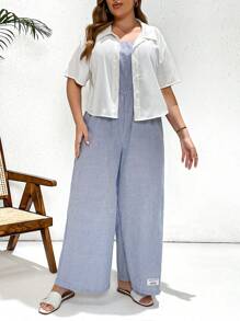 SHEIN Essnce Plus-Size Women's Casual Suit, Women's Summer Two-Piece Suit, Vacation Suit, Family Clothes, Mom And Me Clothes,Summer Outfits For Women Vacation Outfits Woman Summer Outfits,Vacation Two Piece Set Country Concert Outfit,Tropical Vacation Woman Clothes