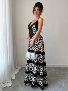 Breezaya 露背豹纹黑色蕾丝边沙滩裙 - 彩色 - 查看 6