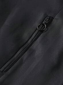 Manfinity Homme Plus Size Men's Solid Color Long Sleeve Zip Front Casual Jacket Varsity Jacket Zip Up Shirt Men Zip Ups Men Zipper Men Men Jackets Casual Jackets For Men Fashion - Black - View 5