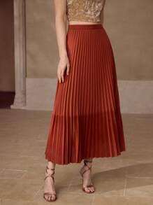 MOTF PREMIUM 拼色百褶裙 - 鏽棕色 - 查看 5