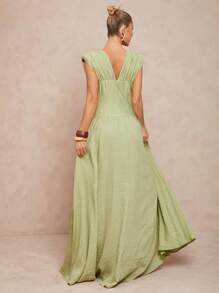 Lumalex 春季老钱郊游夏季度假复活节波西米亚风波西米亚海滩热户外丰富层次婚礼季节宴会成人礼海滩海边脱褶皱 V 领收腰长裙女士