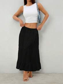 SHEIN PETITE Falda plisada sencilla y básica para mujer - Negro - Ver 3