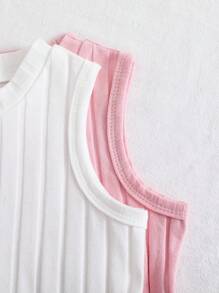 Genkimix Kids 2pcs/Pack Heart Embroidery Hollow Out Round Neck Rib Tank Top For Young Girls