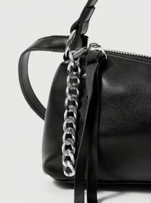 ROMWE Goth Fashion Solid Color Bow PU Leather Shoulder Bag/Crossbody Bag For Daily Use - Black - View 3