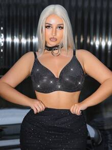 AltCore 1pc Plus Size Wired Bralette Suitable For Music Festival - Black - View 5