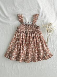 Loomiva Baby Girl Floral Pattern Camisole Waist Dress - Multicolor - View 2