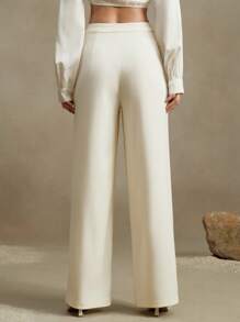 Anewsta Women Elegant Simple Ruffled Hem Design Business Casual Pants, Spring/Summer - Apricot - View 6