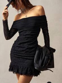 Bohemela BOHO Off-Shoulder Solid Color Knit Mini Dress For Women Women Elegant Dresses Woman Dress Women Dresses Women Dresses Elegant Gown Women Black Dress,Tea Party Dress,Summer Dresses For Women